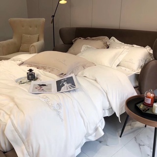 Bộ Chăn Ga lụa tencel 100s Kim sa hoa trà Chanel cao cấp