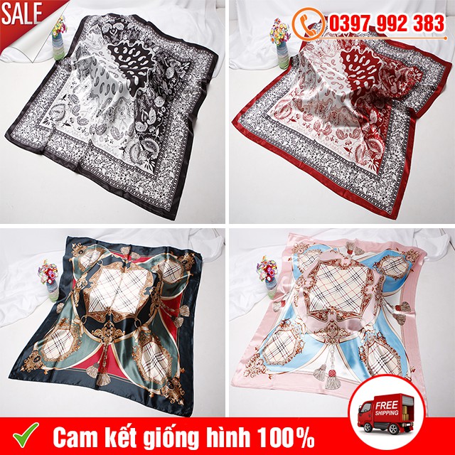 Khăn Turban Lụa Satin 90x90cm Làm Áo Ngực Có Thể Choàng Cổ Phong Cách Hàn Quốc