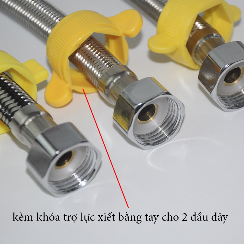 Dây cấp nước lò xo inox304 côn đồng không gỉ, dây cấp lướit án inox304, ren 21 cho bồn chậu và bình nóng lạnh chịu nhiệt