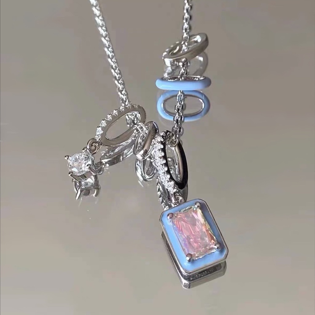 Vòng cổ Hình Khối Màu Bột Xanh Dương Phong Cách Harajuku Dễ Phối Đồ Thời Trang Mùa Hè