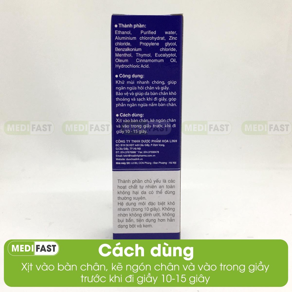 Zuchi giày - xịt khử mùi hôi chân, hôi giày, khử mùi nhanh chóng, da bàn chân khô thoáng - Chai 50ml