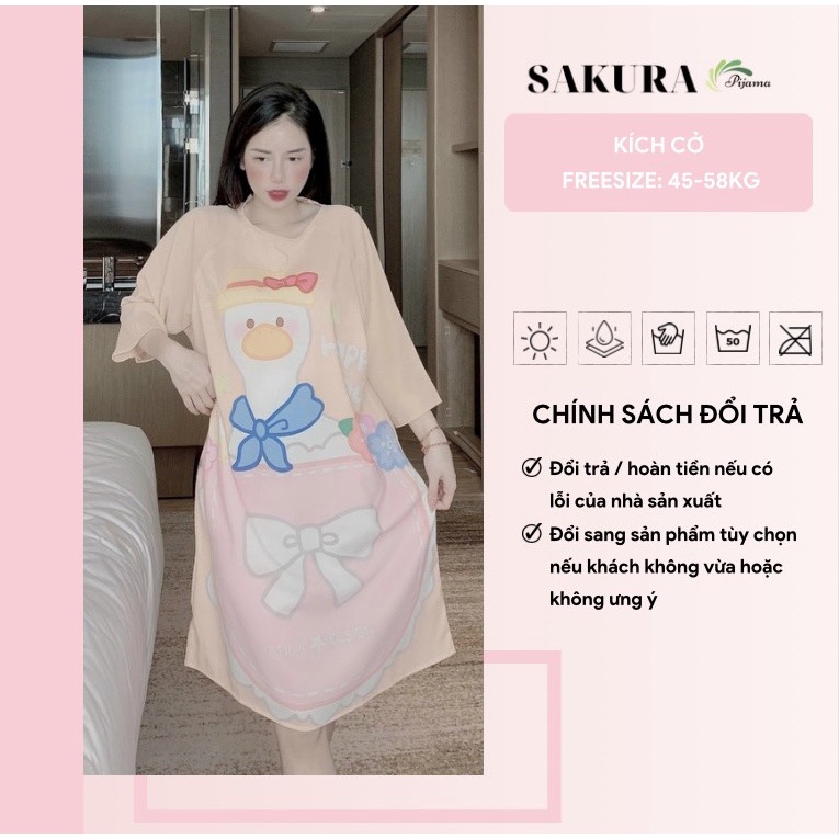 Váy Ngủ Mặc Nhà Dáng Dài Xuông Cổ Tròn Lụa mango Mềm Nhẹ Mát in 5D Thiết Kế Xinh Đẹp SAKURA EA