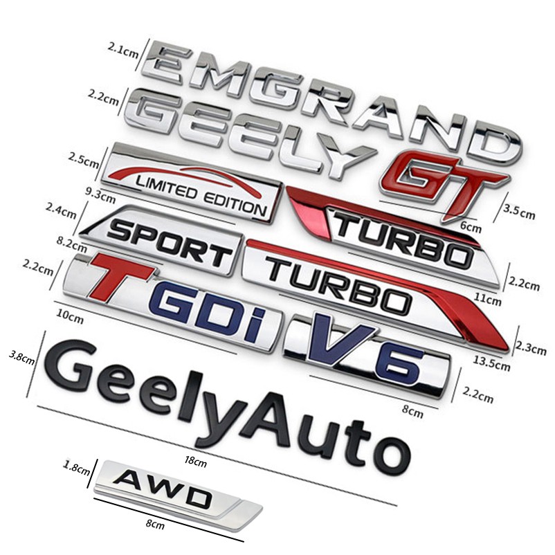 Miếng Dán Kim Loại In Chữ gt turbo tgdi v6 Cho geely emgrand ec7 ec8 x7 Gtev8 ex7
