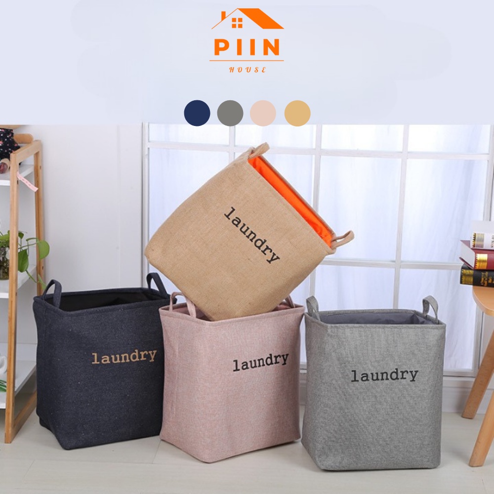 Sọt đựng quần áo bẩn PIIN HOUSE vải lanh cotton thân thiện không mùi, giỏ đa năng tiện tích gấp gọn B-02