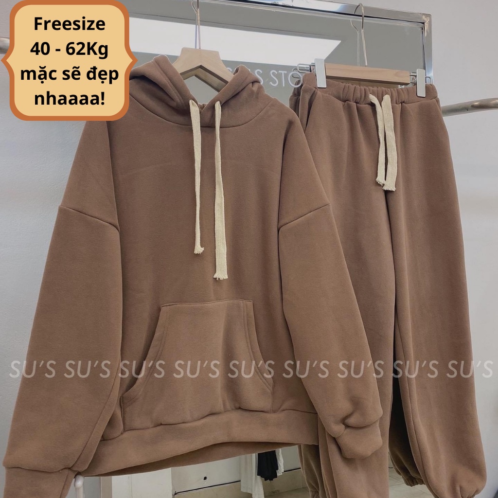 Set hoodie kèm quần jogger - Bộ đồ nỉ bông dày dặn, form rộng Ullzang, không bông xù