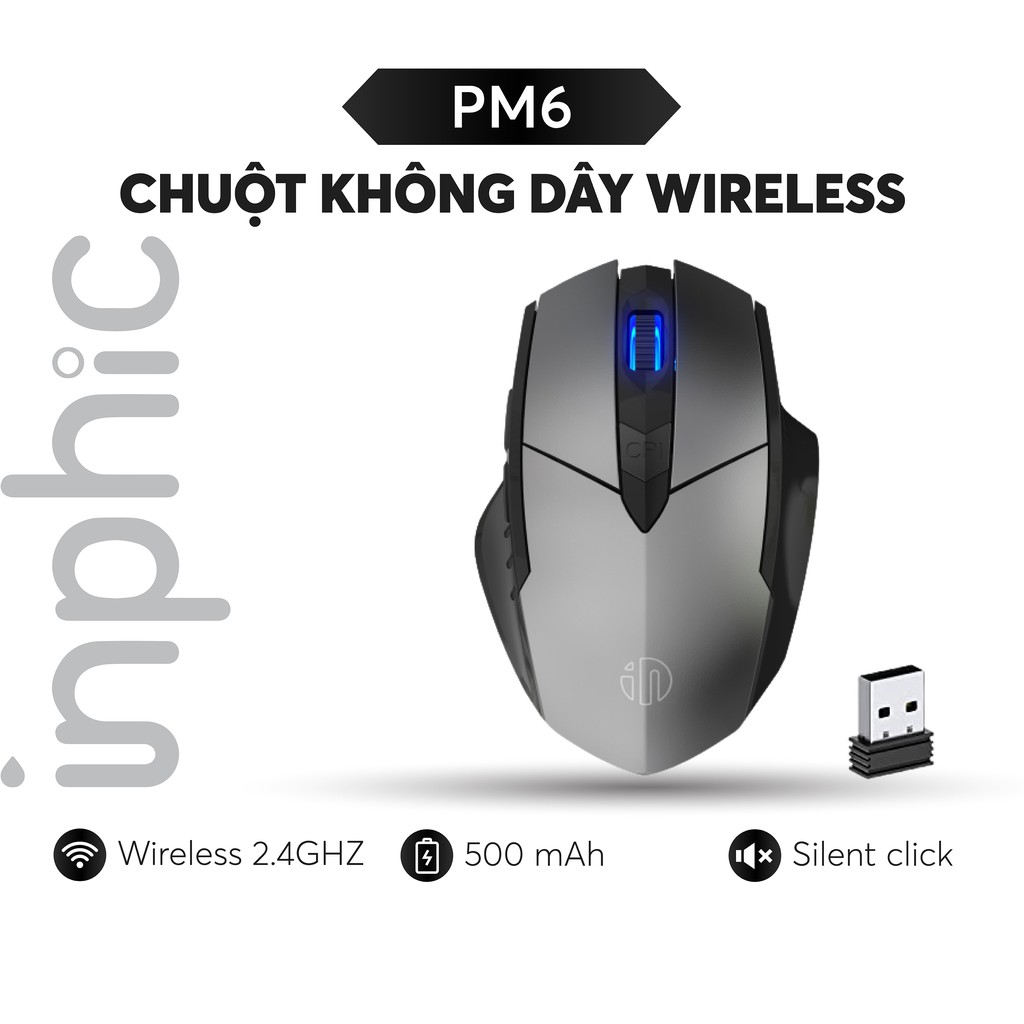 Chuột Không Dây INPHIC PM6 USB 2.4G Chơi Game Bluetooth Wifi Có Thể Sạc Pin Lại Cho Máy Tính Xách Tay - Chính Hãng