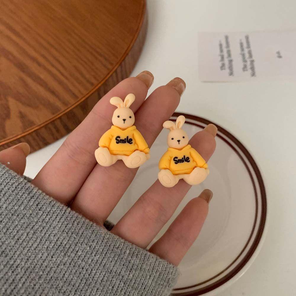 JARRED Bông Tai Mạ Bạc 925 Hình Thỏ / Gấu Hoạt Hình Dễ Thương Phong Cách Hàn Quốc