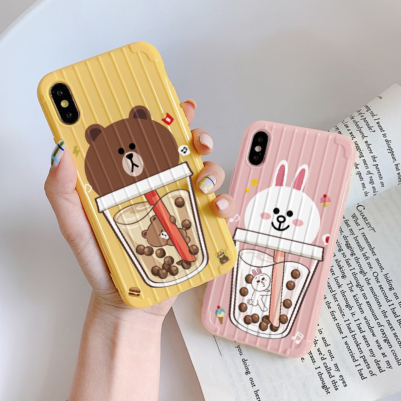Ốp lưng iphone Trà sữa thỏ sọc 3D chống va đập 5/5s/6/6plus/6s/6splus/7/7plus/8/8plus/x/xr/xs/11/12/pro/max/plus/promax | BigBuy360 - bigbuy360.vn