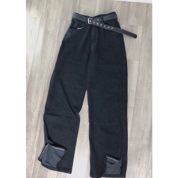 quần bò xuông Cullot xẻ gấu⚡️FREESHIP EXTRA⚡️quần jean mềm mịn sang xịn đen xẻ ống cách điệu &amp;xanh chun sau