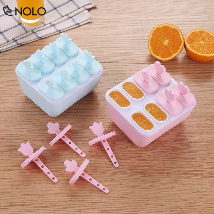 Combo 2 Khuôn Kem Rau Câu 8 Que Có Nắp Chất Liệu Nhựa PP Thực Phẩm Dễ Làm Dễ Vệ Sinh Không Bám Mùi