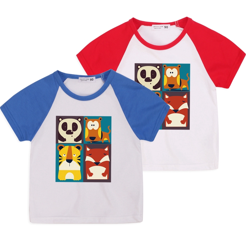 Áo Thun Cotton Tay Ngắn In Hoạt Hình Dễ Thương Cho Bé Trai 6 Màu Lựa Chọn