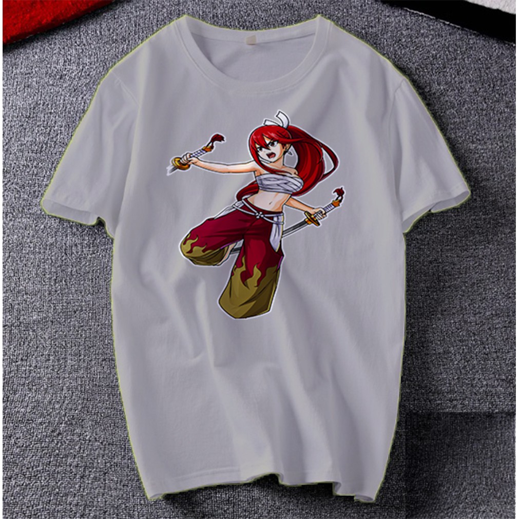 Áo thun Cotton Unisex - Nhân vật Erza Scarlet - Fairy Tail - Chibi - Erza Scarlet song kíêm