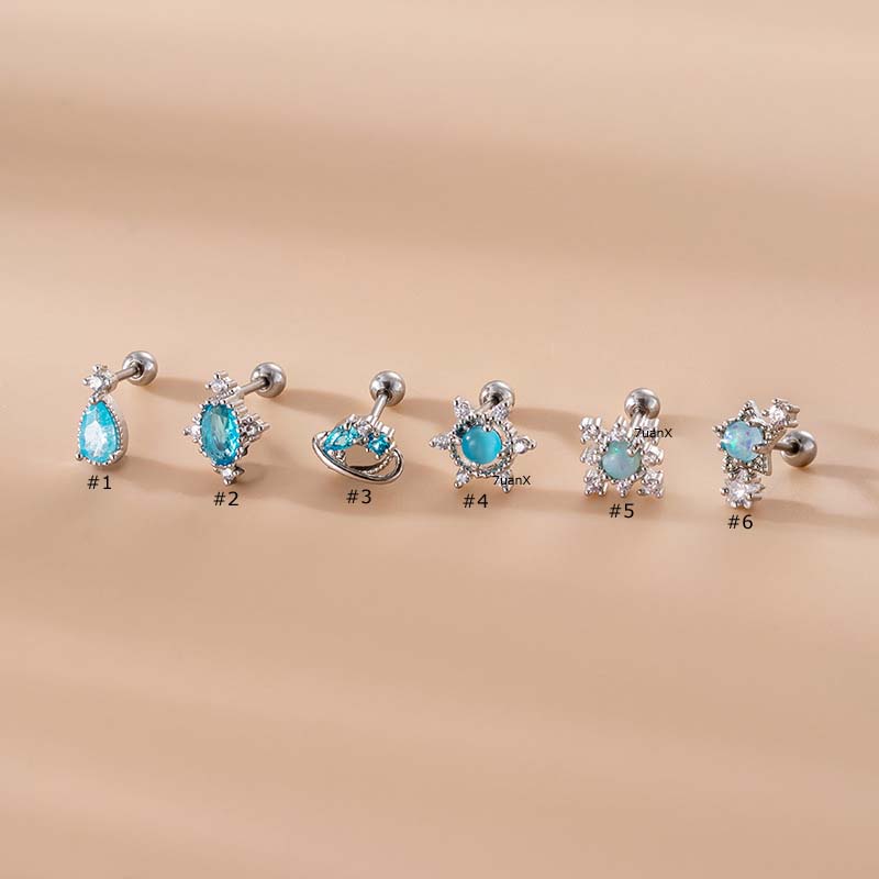 1 Đôi Bông Tai Thép Không Gỉ Đính Đá Zircon Xanh 20Gauge