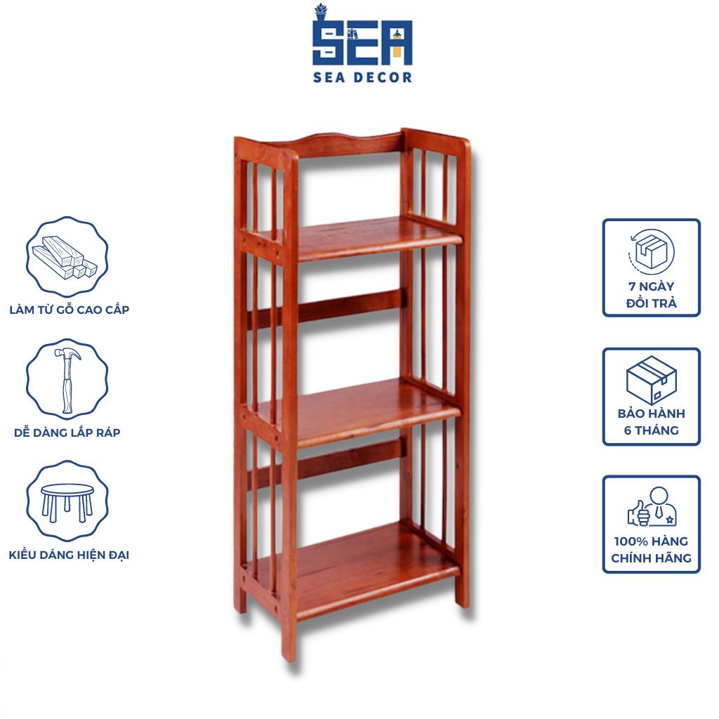 Kệ Sách Gỗ Cao Su 4 Tầng Sea Decor Đầy Đủ Kích Thước Bền Đẹp