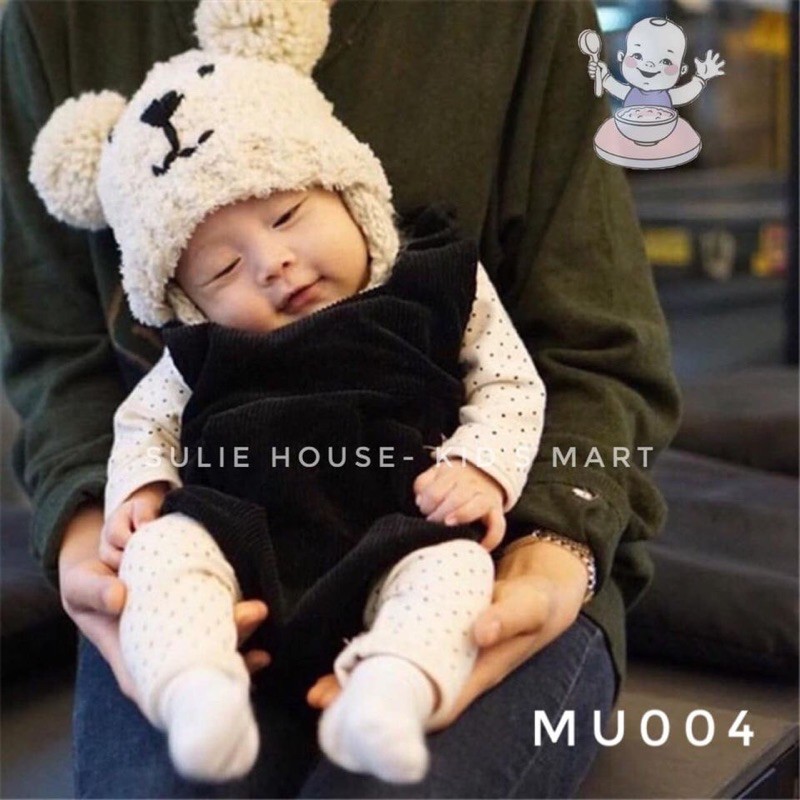 Mũ len gấu trắng có quai MU004