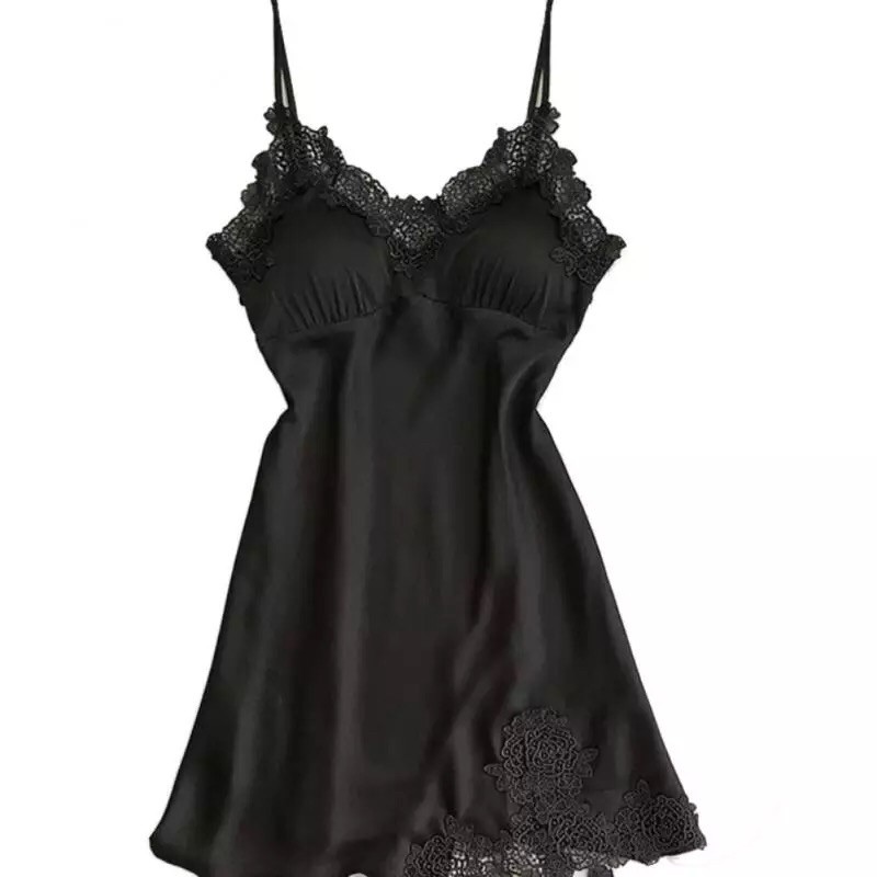 Bộ Ngủ Đầm 2 Dây Lụa Bóng Phối Ren Sexy