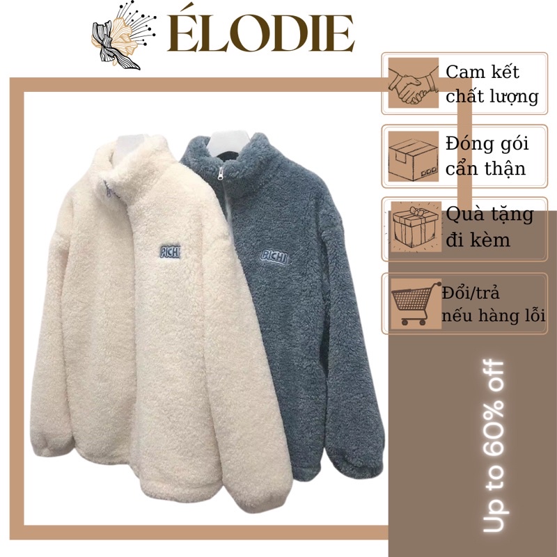 Áo Khoác Bông Lông Cừu Oversize Nam Nữ Có Khoá Kéo - Chất Bông Dày Mịn Logo Thêu Nổi