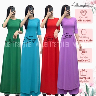 Bộ áo dài truyền thống cổ tròn tay lỡ, chất liệu lụa 2 tà