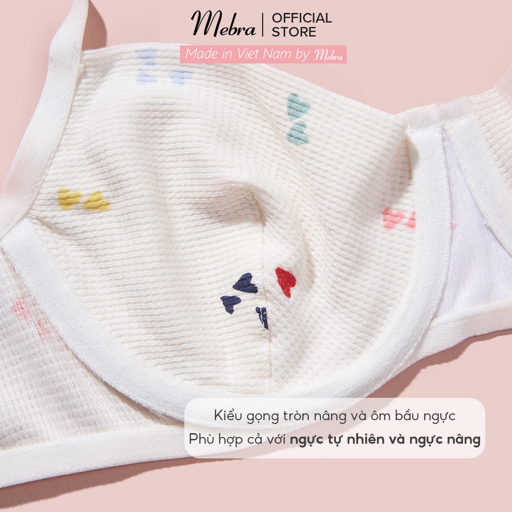 [ LIMITED ] Set đồ lót cotton có gọng không đệm màu vàng kem họa tiết trái tim nhiều màu đáng yêu Mebra S004