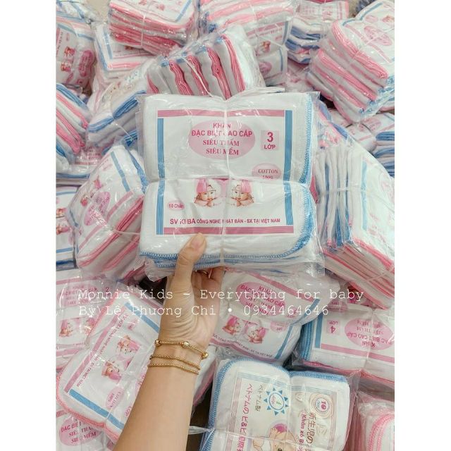 Khăn sữa trắng cho bé Việt Nam, set 10 chiếc khăn ăn trẻ em 2, 3 và 4 lớp - Monnie Kids