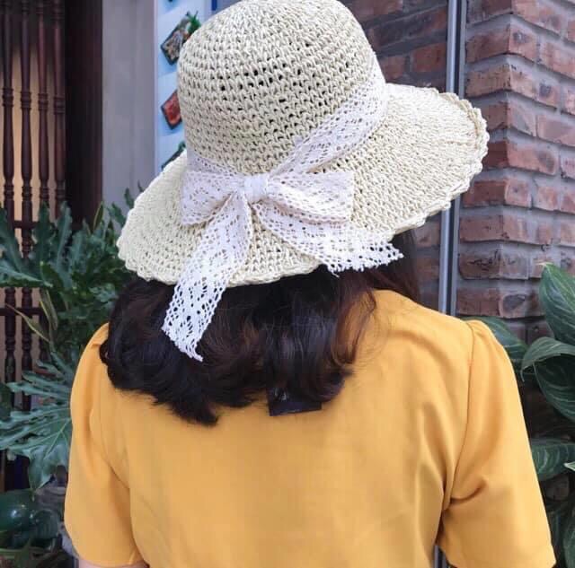 Mũ cói mềm nơ ren cho mẹ và bé (hình thật shop chụp/sẵn)