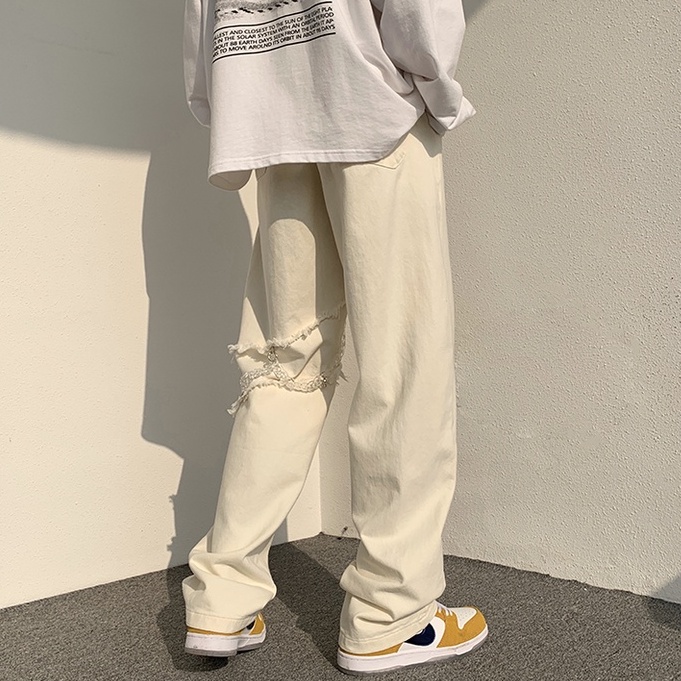 Quần jean ống suông Dáng Rộng Phối Dây Xích Phong Cách Hàn Quốc Cá Tính Cho Nam