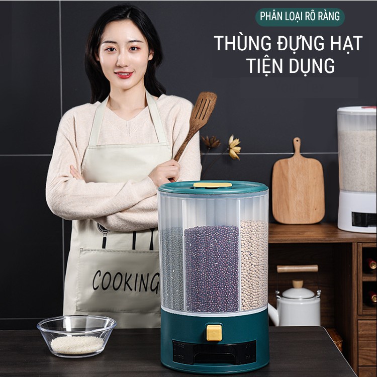 Thùng đựng gạo và ngũ cốc 4 ngăn thông minh dung tích 10kg - Có nút bấm dễ dàng để lấy gạo-CN05