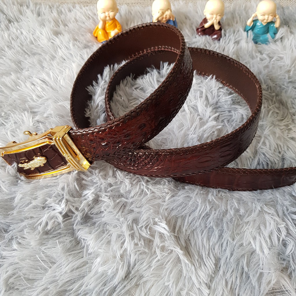 Dây Lưng Cá Sấu Đan Viền Thủ Công 4.0cm I Dây Lưng Da Cá Sấu Đan Viền Da Bụng Liền Nguyên Con, Màu Nâu I Bảo Hành 24 Thá