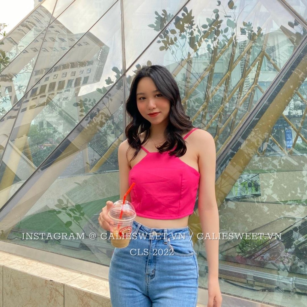 Áo yếm croptop Caliesweet croptop chất đũi lụa thắt nơ sau thích hợp đi biển đi chơi CLS007