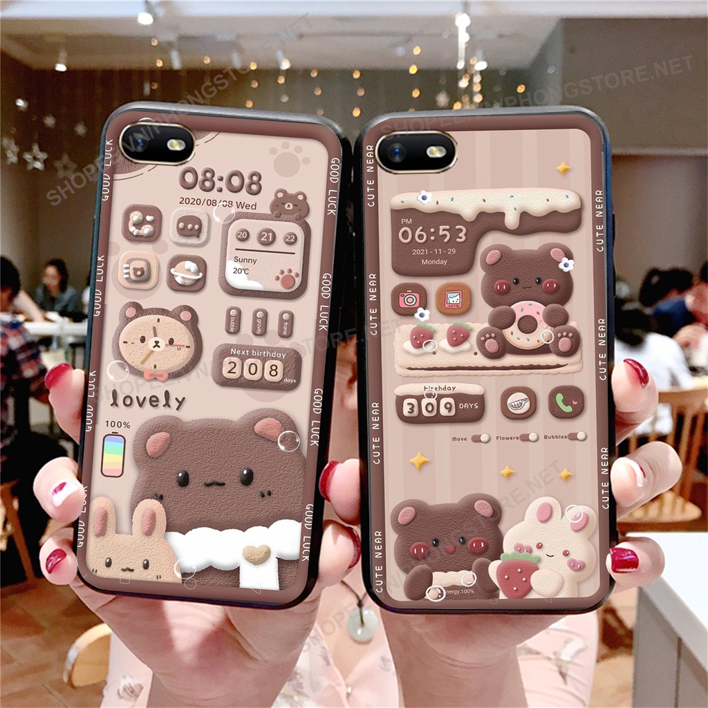 Ốp lưng Oppo A3s / A1k / Realme C1 / Realme C2 in họa tiết caro, mẫu gấu cực đáng yêu / ốp gấu cute giá rẻ siêu bền