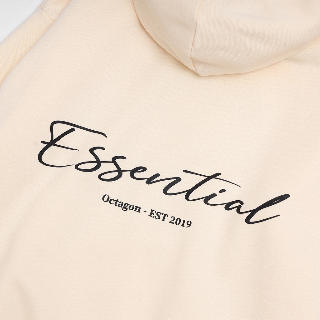 ÁO HOODIE OCTAGON ESSENTIAL MÀU KEM NỈ BÔNG FORM OVERSIZE