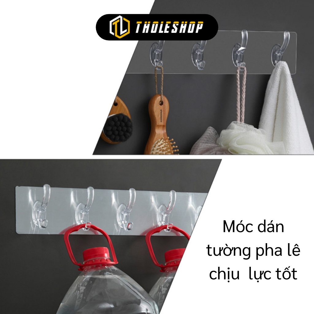 Giá Treo Đồ - Thanh Treo Đồ Trong Suốt Dán Tường 6 Móc Liền Mạch Siêu Chắc 9713