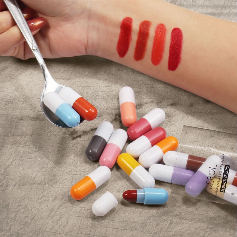 Set 16 son môi mini thiết kế hình viên thuốc con nhộng trang điểm kháng nước lâu trôi