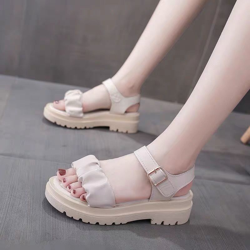 Giày xăng đan nữ quai nhún bèo đế cao phong cách Hàn Quốc đi học đi mưa hot 2022 VINA STORE mã HIDI