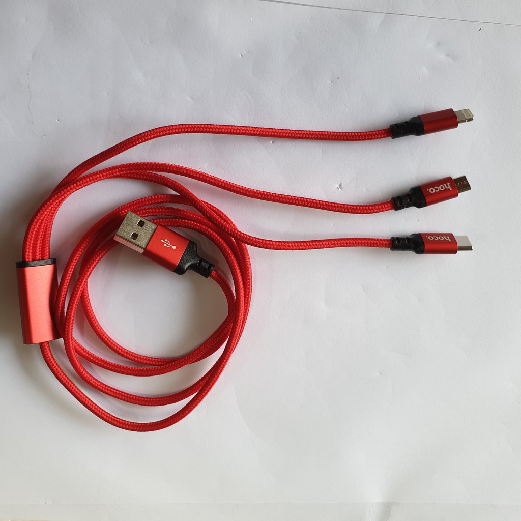 Dây sạc 3 đầu Hoco X14 sạc nhanh, cáp sạc 3 đầu bọc dù sạc pin siêu nhanh