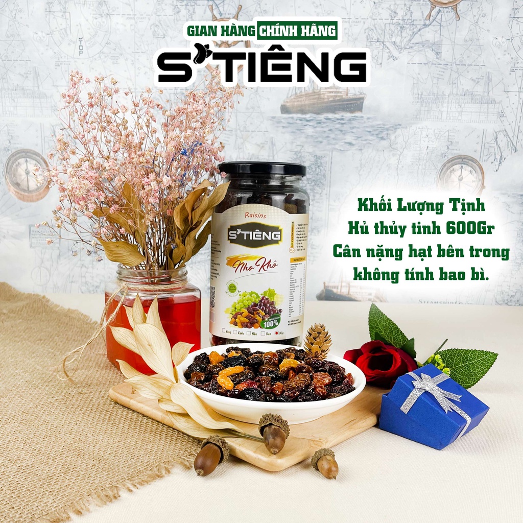 600Gr Nho Mix 3 Màu Sấy Khô STIENG Sấy Không Đường Hủ Thủy Tinh