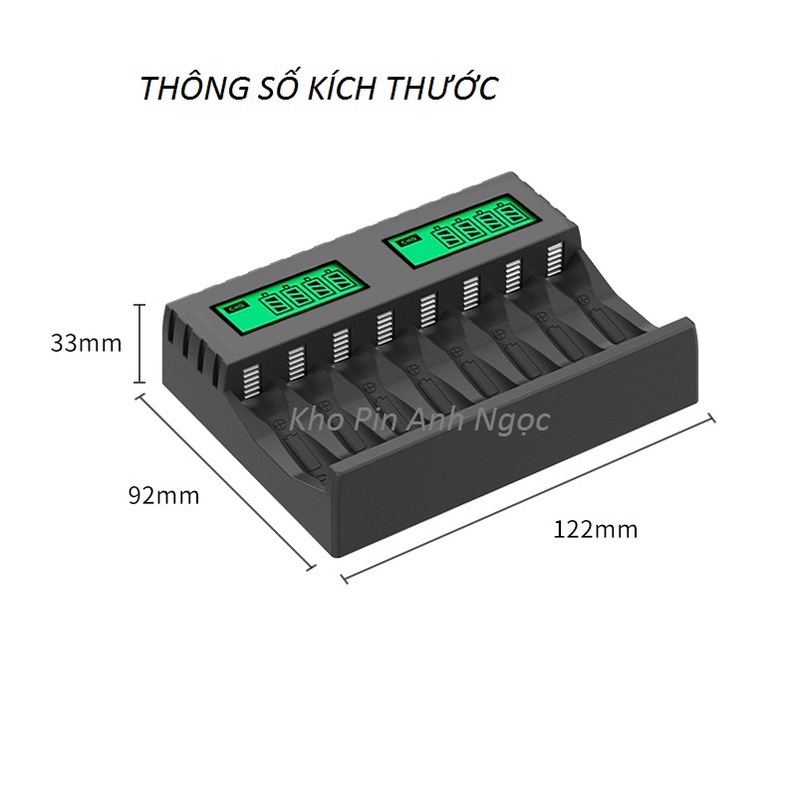 Bộ Sạc Pin AA / AAA 8 Cổng Có Màn Hình LCD Hiển Thị Tiện Dụng