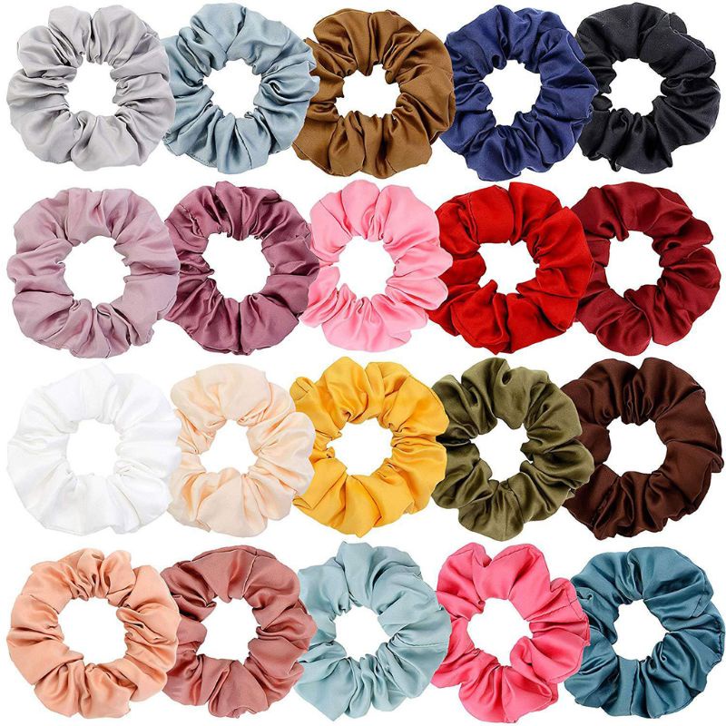Set 20 Dây Cột Tóc Scrunchies Màu Trơn Dễ Thương Cho Nữ Giá Đỡ