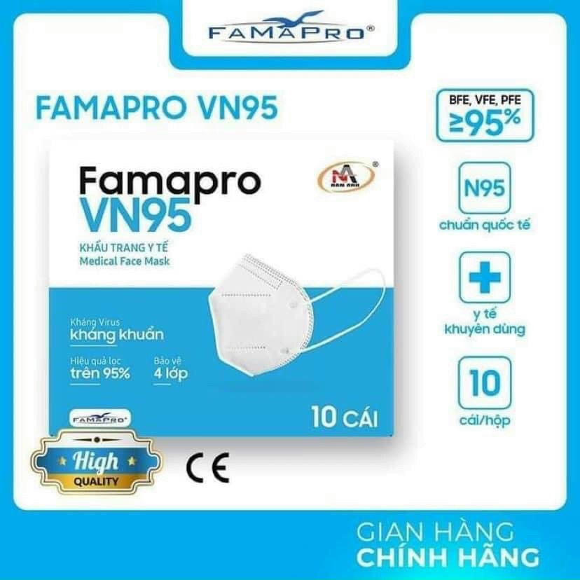 Khẩu trang y tế N95 Cao Cấp- 4 lớp kháng khuẩn Famapro (Nam Anh)- Hộp 10 cái