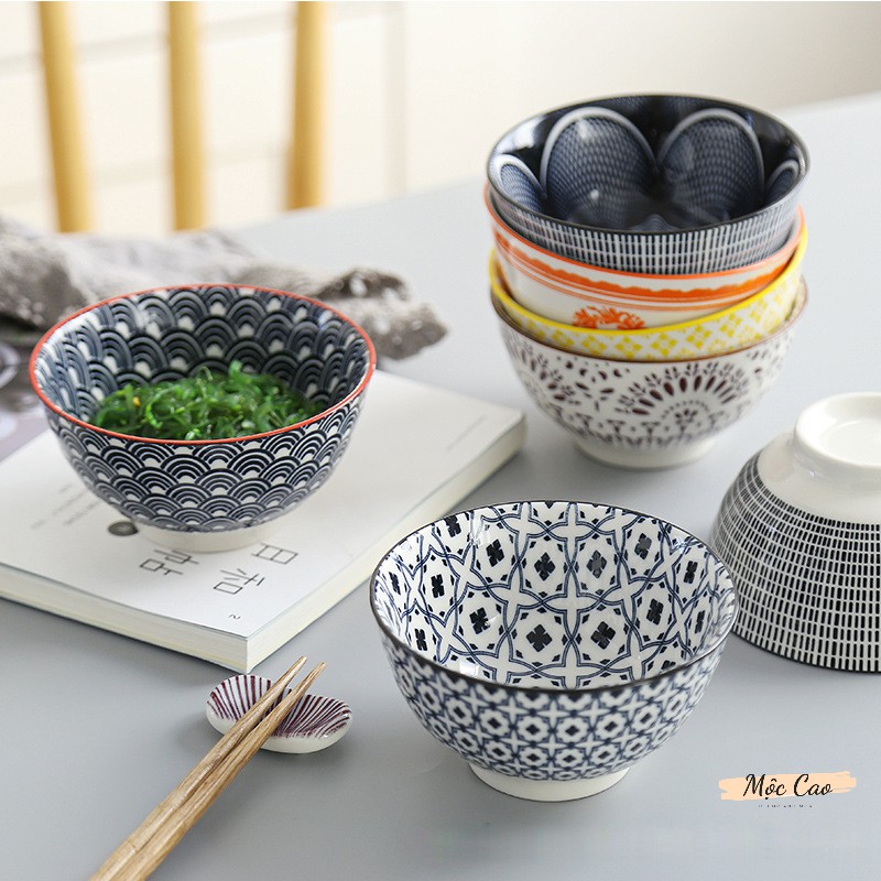 Bát sứ, bát ăn cơm phong cách Nhật họa tiết cách điệu - Bát decor phụ kiện bàn ăn sang trọng