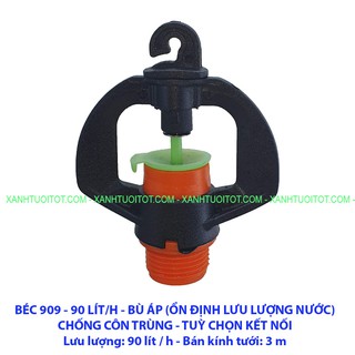 Bộ 10 cái BÉC TƯỚI BÙ ÁP 90 LÍT 909 CỐ ĐỊNH LƯU LƯỢNG NƯỚC - CHỐNG CỒN TRÙNG - CHỐNG MỒN - ĐA KẾT NỐI