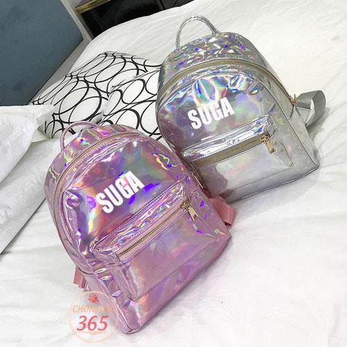 Balo hologram Suga cặp sách thời trang chất da bền đẹp TẶNG kèm strap hologram BTS Chonmua365