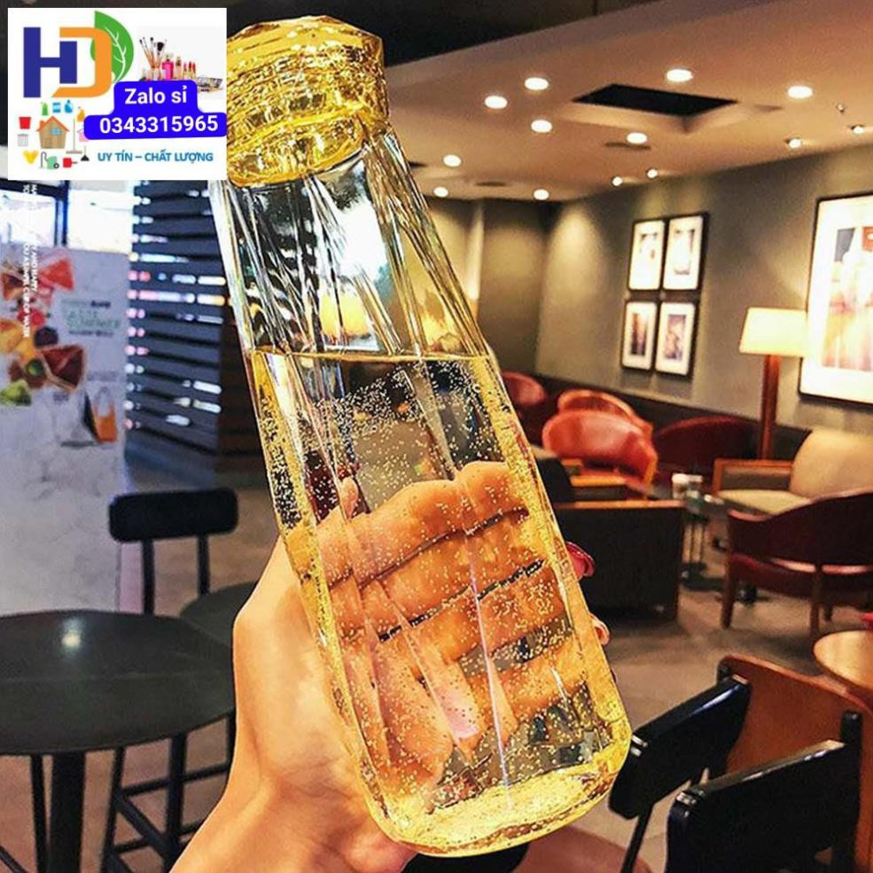 Bình Nước Thủy Tinh , Bình Nước Kim Cương 450ml chịu nhiệt, nhiều màu sắc bắt mắt -GD131