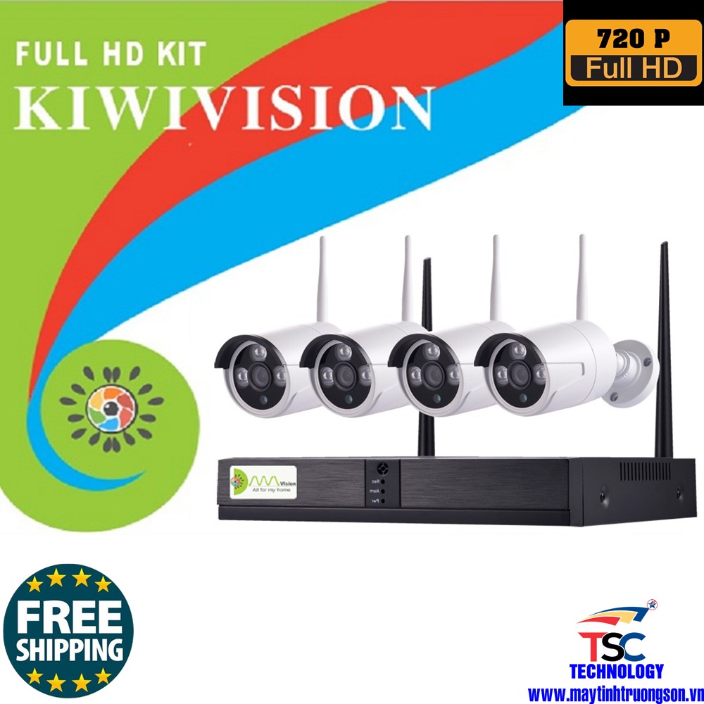 Bộ Đầu Ghi Camera KIWIVISION NVR Kit + 4 Mắt Camera WIFI 1.0M 720P 162014