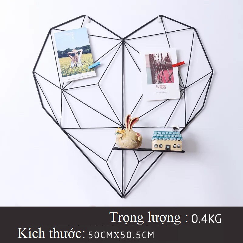 Khung lưới sắt hình Trái Tim treo ảnh trang trí