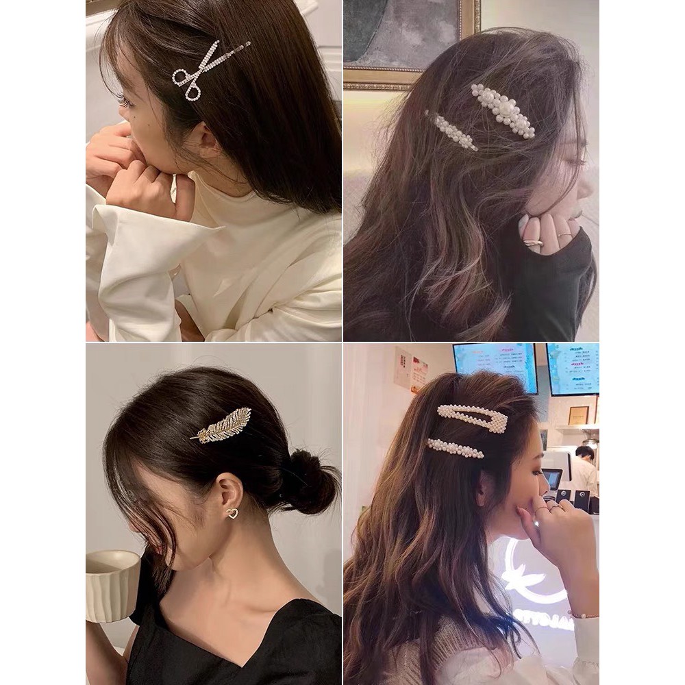 Set 6 cài tóc ngọc trai nhân tạo Mivino kẹp tóc đính đá hàn quốc sang chảnh KT27