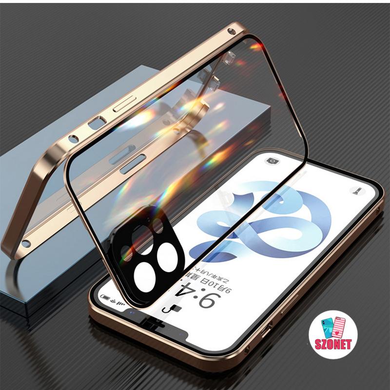Ốp điện thoại mặt kính cường lực phối kim loại 360 độ thích hợp cho Iphone 12 Pro Max 11 Xs Xr 8 7 Plus + Se 2020
