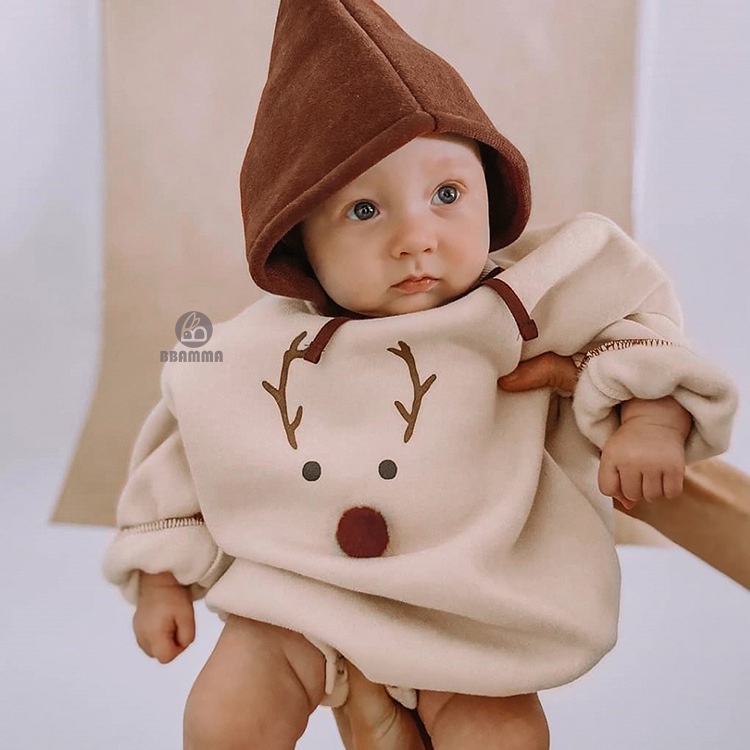 Áo Hoodie Nỉ Bông Cho Bé Chất Dày Dặn Hình Tuần Lộc Cực Yêu [Tặng kèm mũ]