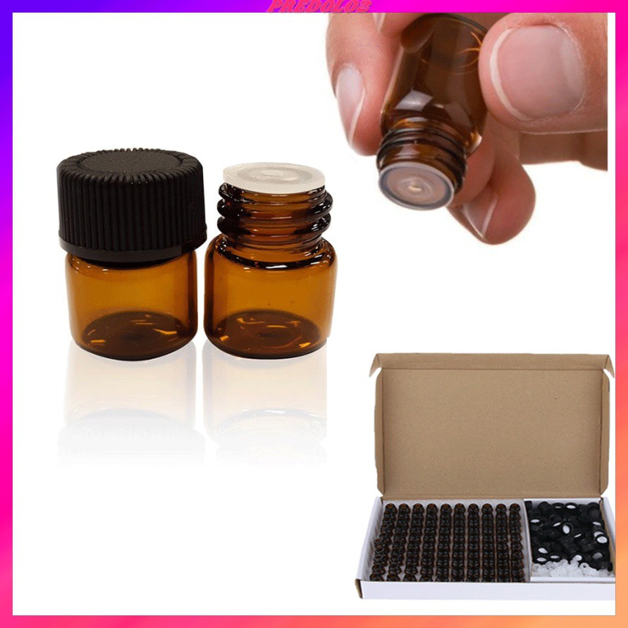 100 Pcs Essential Oil Amber Glass Vial with orifice 1ml Sample Dram bottle
