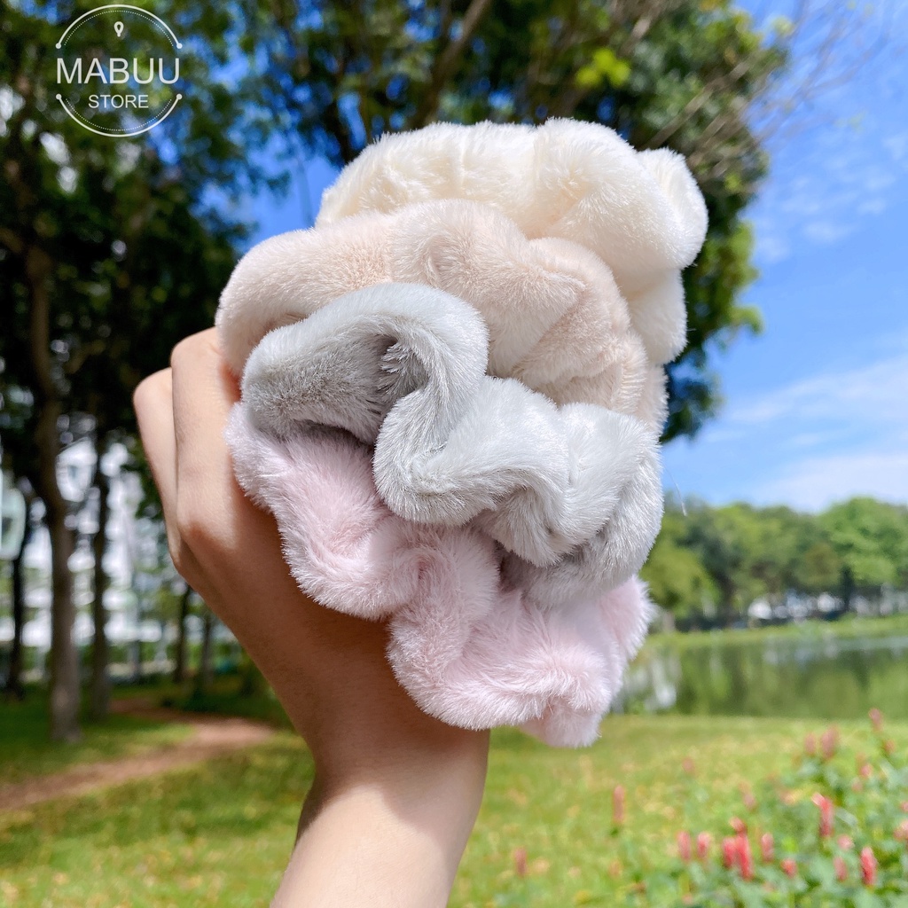 [Mã FAMARAL1 giảm 10K đơn 50K]Dây buộc tóc scrunchies lông nhung mịn siêu mềm 2019